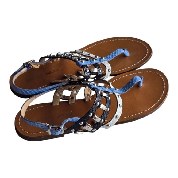 Antonio Melani Sandals Women 9M Mixed Print Buckle Studded Leather Excellent - Picture 3 of 14